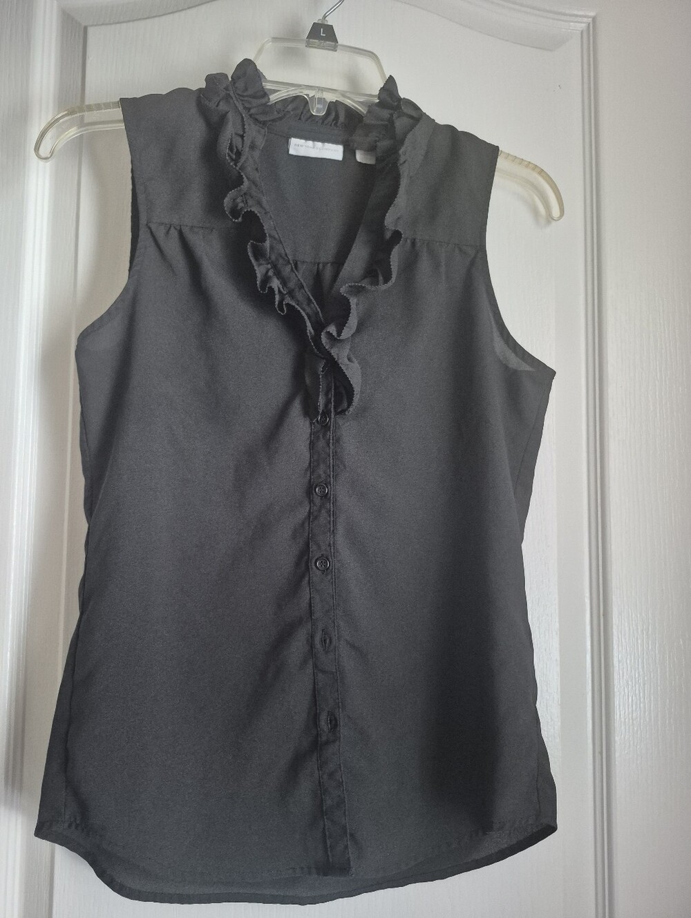 Sleeveless Ruffle-Trim Blouse - Black